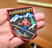 VINTAGE Badge ANDERMATT nos ST. GALLER STICKEREI skifahrer