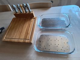 Glasofenschale - Auflaufform für Steamer + Käsebrett