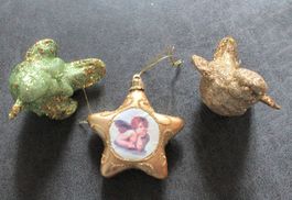 3 tlg. CHRISTBAUMSCHMUCK Glitzervögel & Stern mit Engelbild