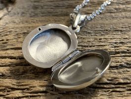 Medaillon 925 Sterling Silber oval flach ziseliert für Fotos