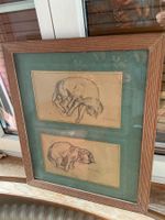 Steinlen Zeichnung Katzen im Rahmen guter Zustand 48/40 cm