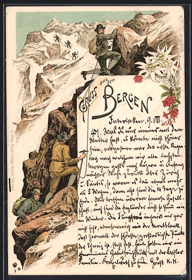Cartoline postali: Vorläufer-Lithographie Bergsteiger erkl – Usato da Berlin venduto da bartko-reher