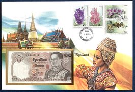 1986 Thailand  Banknoten Brief mit Blumen Satz