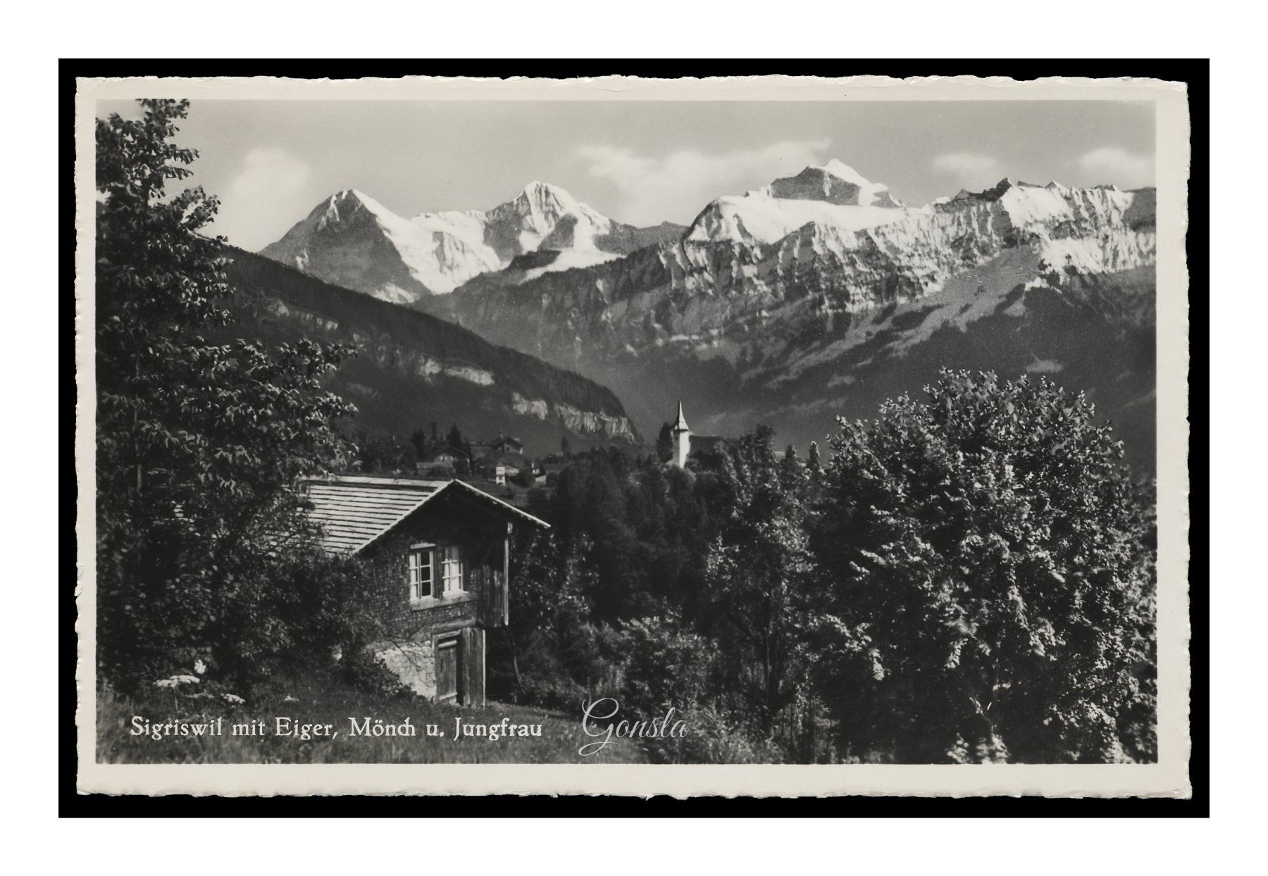 Ansichtskarten: SIGRISWIL - 1936 "mit Eiger, Mönch u. Jungfrau" – Gebraucht aus Onex von gonsla01