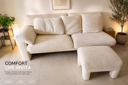 Divano 3 posti con pouf  colore crema  stile moderno