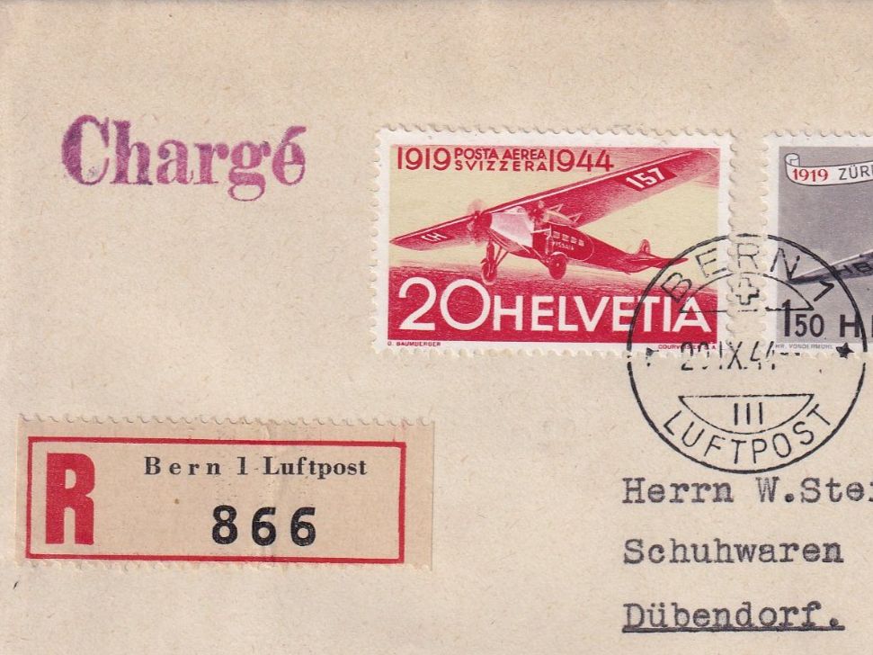 Tutti i francobolli: Recommandé Luftpost Bern 1944 - Genève – Usato da Orvin venduto da Pyaeschli 2