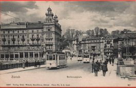 ZÜRICH Bellevueplatz mit 3 x Tram - Städtische Strassenbahn