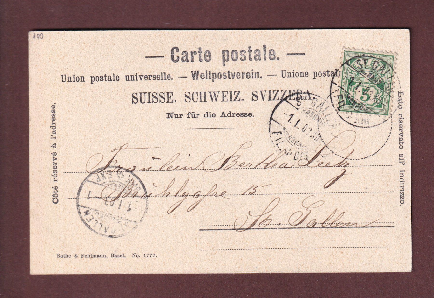 Cartoline postali: ST. GALLEN - Teilansicht - Neujahr - 1903 – Usato da Pully venduto da nicecards 1