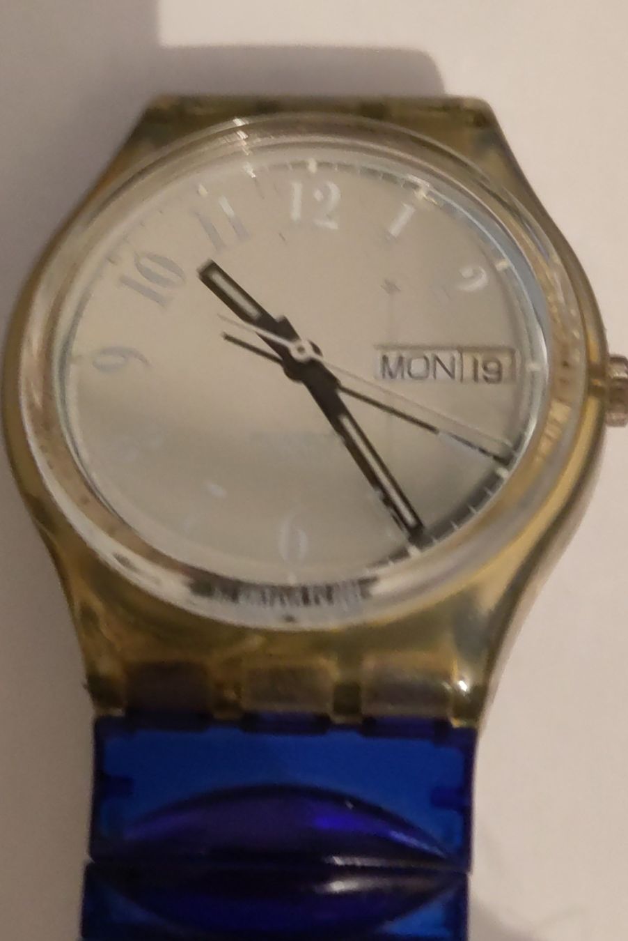 Swatch Orologi: Swatch Uhr Transparent Gehaeuse Blaues Armband – Usato da Höri venduto da Samsa9