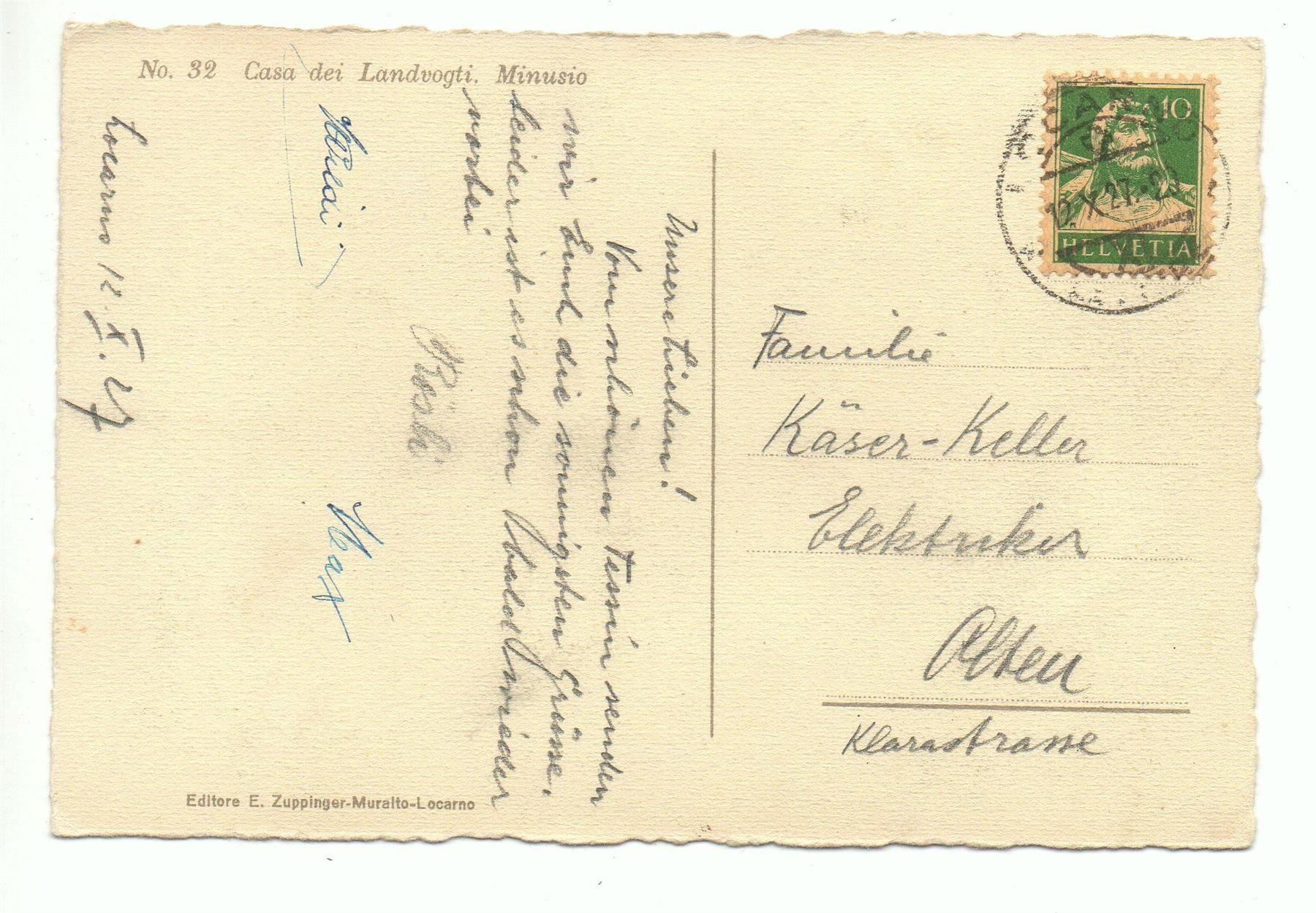 Cartoline postali: MINUSIO Casa dei Landvogti – Usato da Jona venduto da philajona 1