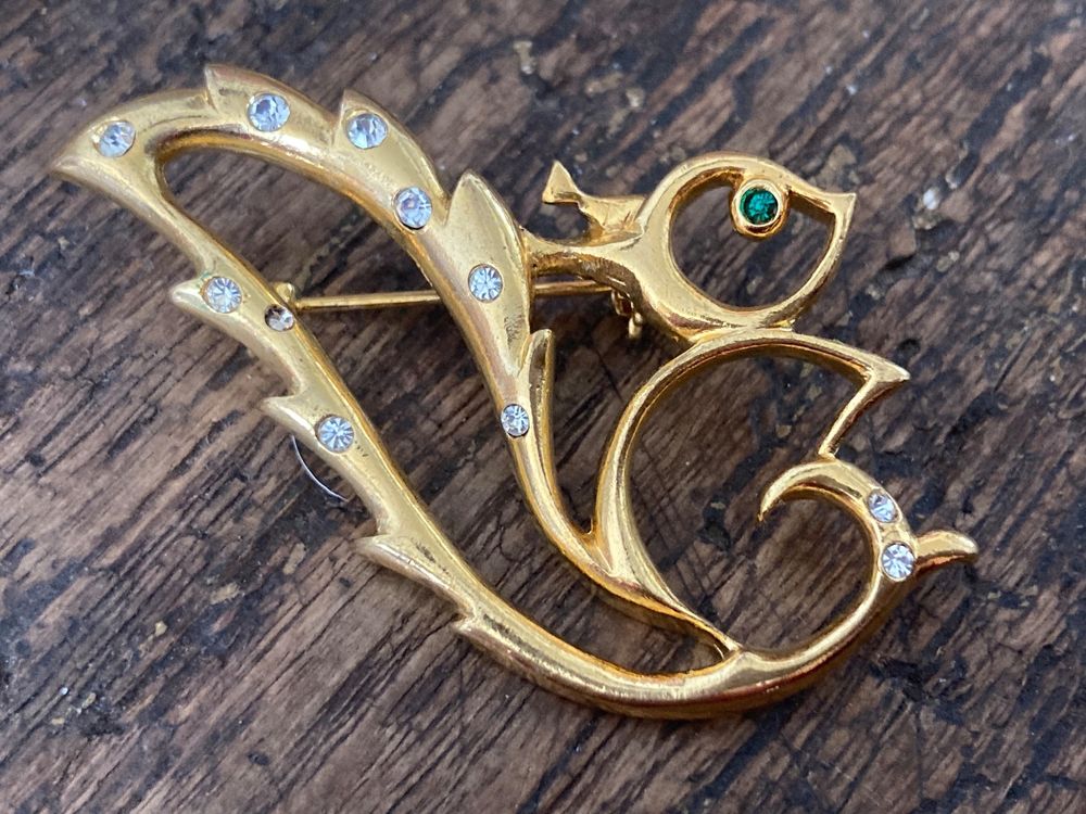 Broche Vintage Avec Strass - Argenté - Bon état