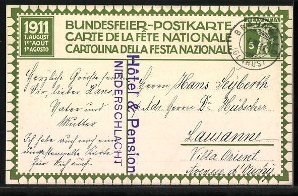Cartes postales: Schweizer Bundesfeier 1911, Schlachtszen – D'occasion à Berlin par bartko-reher 1