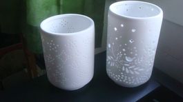 2 Windlichter Räder weiss Porzellan