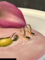 Mini-créoles pendentif en acier inoxydable et zircons noirs