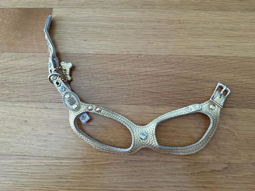 Hundegeschirr Aus Leder Mit Bully-Motiv – Marineblau, Goldene Beschläge, Für Hunde 30–75 Kg, Handgefertigt In UK
