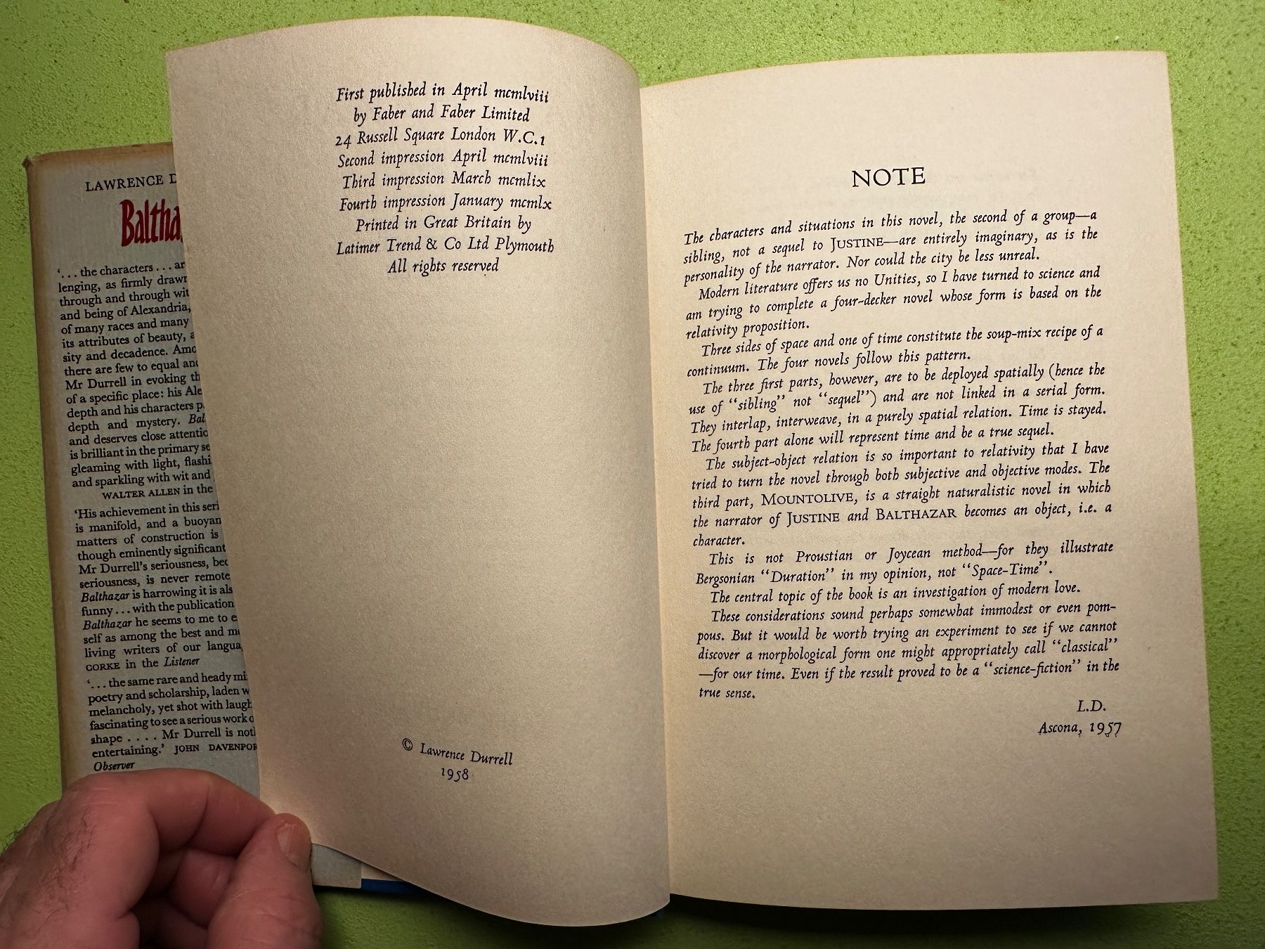 Libri: Lawrence Durrell: Balthazar. A Novel. 1960 – Usato da Zürich venduto da allp 3