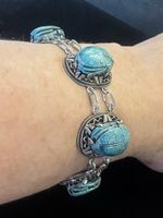 Sublime Bracelet Vintage Argent 900 Scarabées Égyptiens 1950