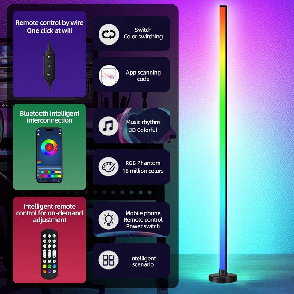 Lampen: LED RGB Stehlampe App-gesteuert mit Musik-Sync & Timer – Neu und originalverpackt aus Genève von Top-Trend 5