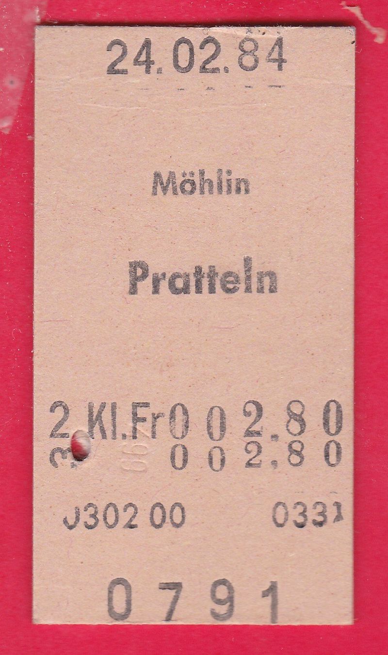 Tickets: KARTON BILLETT, MÖHLIN - PRATTELN, 2.KLASSE, EINFACH – Gebraucht aus Oberrieden von Gebirgsstelze