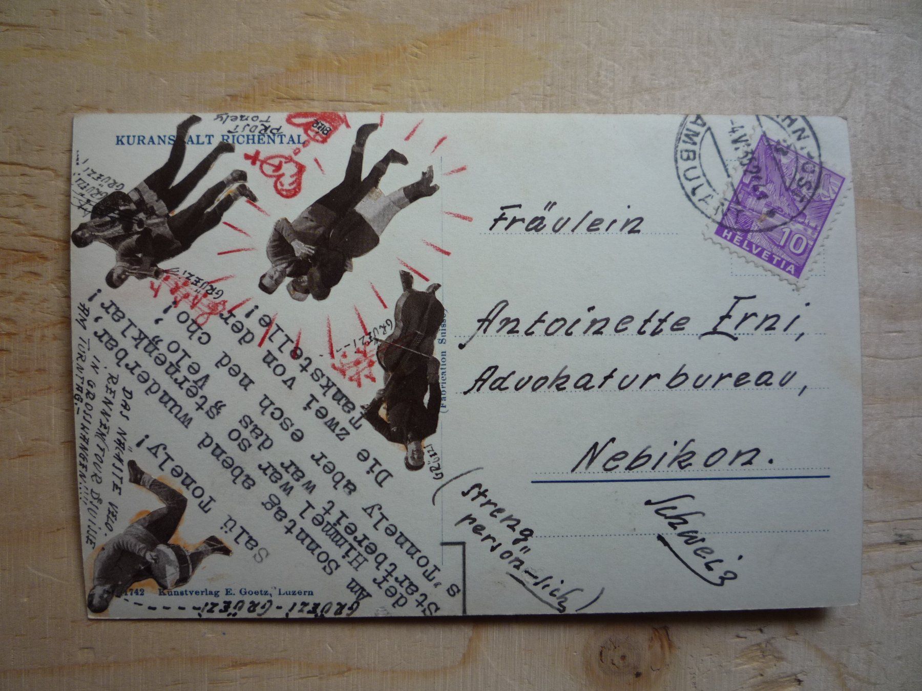Cartoline postali: Kuranstalt Richenthal, 4.VI.35 – Usato da Rieden SG venduto da Brockehuesli 1
