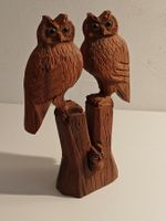 Eulen-Skulptur Massivholz - handgeschnitzt - 3 Eulen