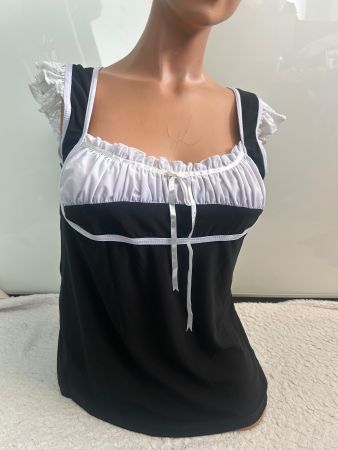 Top Schwarz Weiß Ärmel mit Rüschel Gr L NEU Gratis Versand