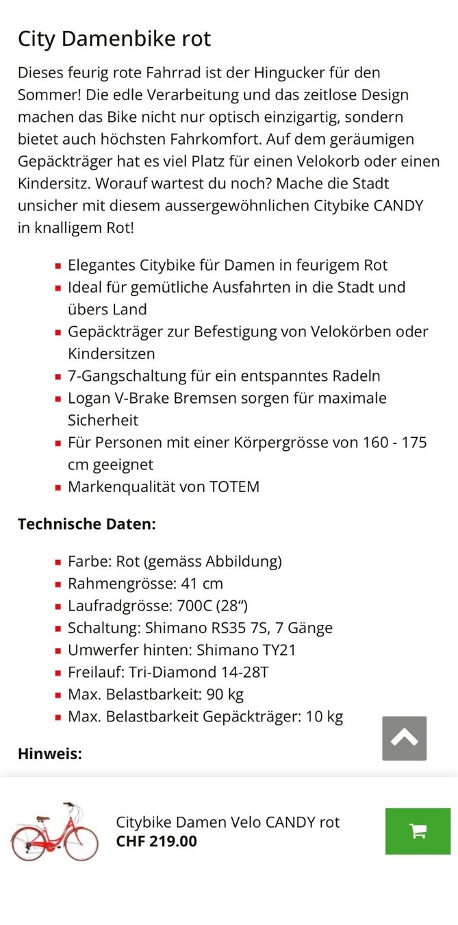 Candy Biciclette: Rotes Candy Velo, Damenfahrrad – Usato da Luzern venduto da paintbrush 7