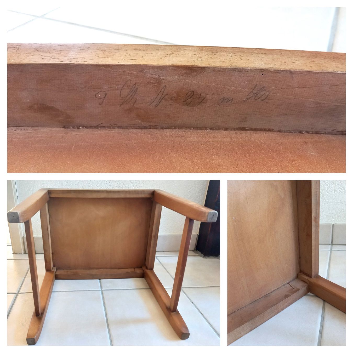 Sgabelli: Vintage dänischer Hocker mit Inschrift, Teak oder Buche – Usato da Bévilard venduto da Orscha 5