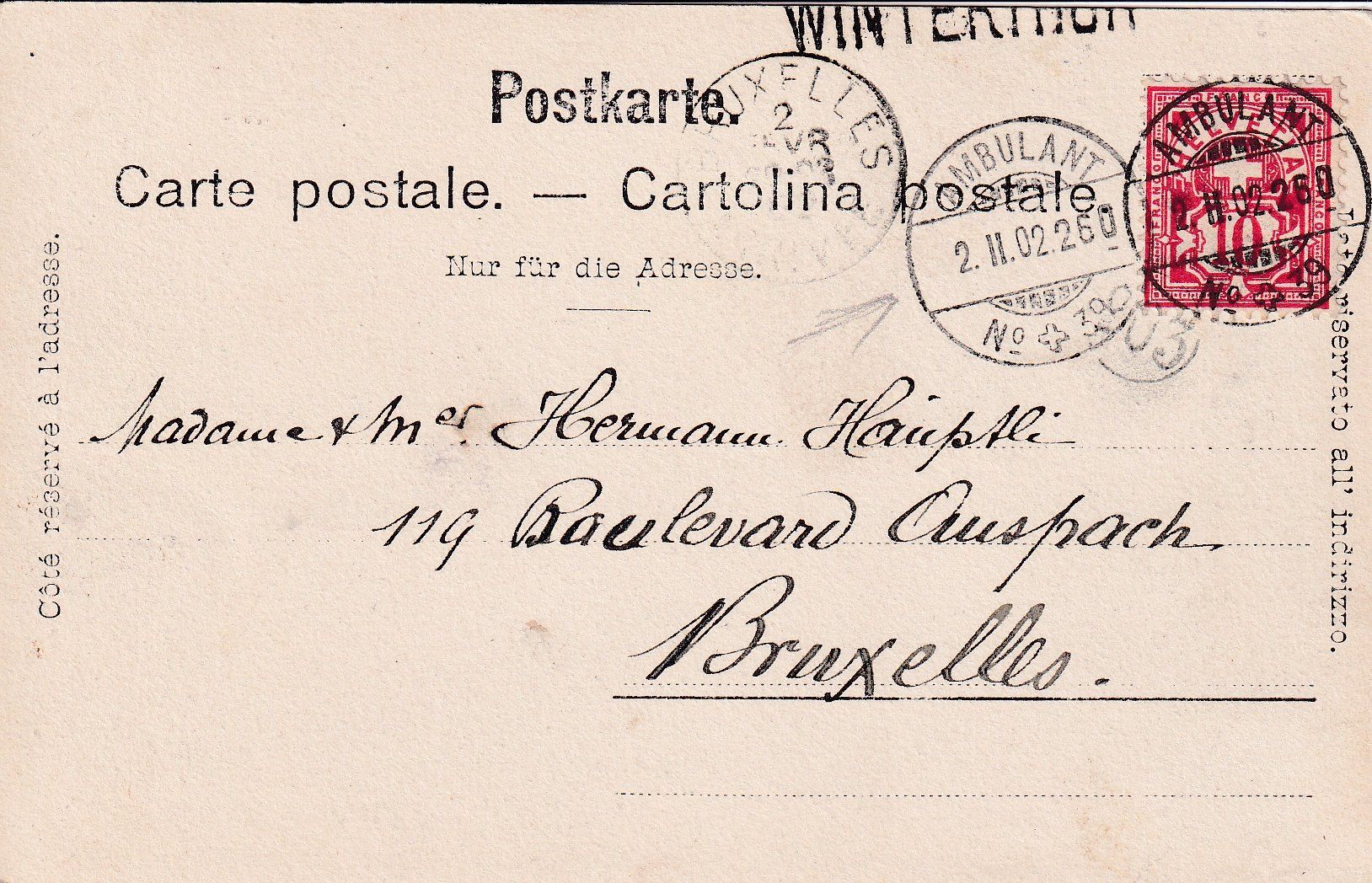 Cartoline postali: Winterthur  ZH  -   Stadthaus     um 1902 – Usato da Brig venduto da Valcards54 1