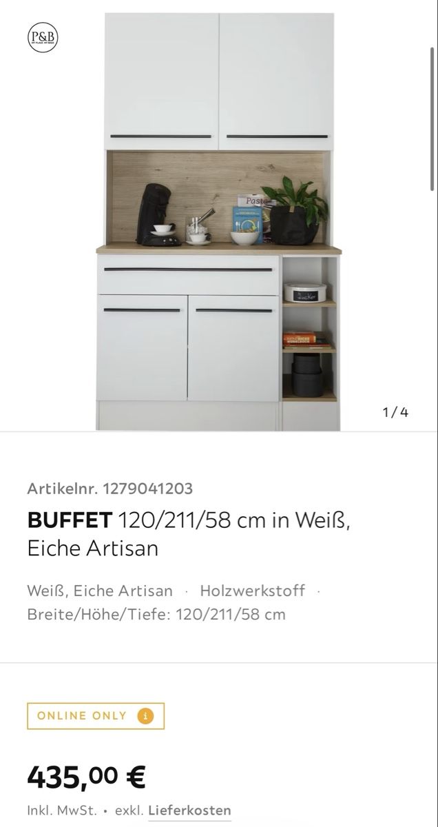 Armadi: Küchenbuffet 120/211/58 cm in Weiss, Eiche Artisan – Nuovo e nell'imballaggio originale da Zürich venduto da leo_lgd2 2