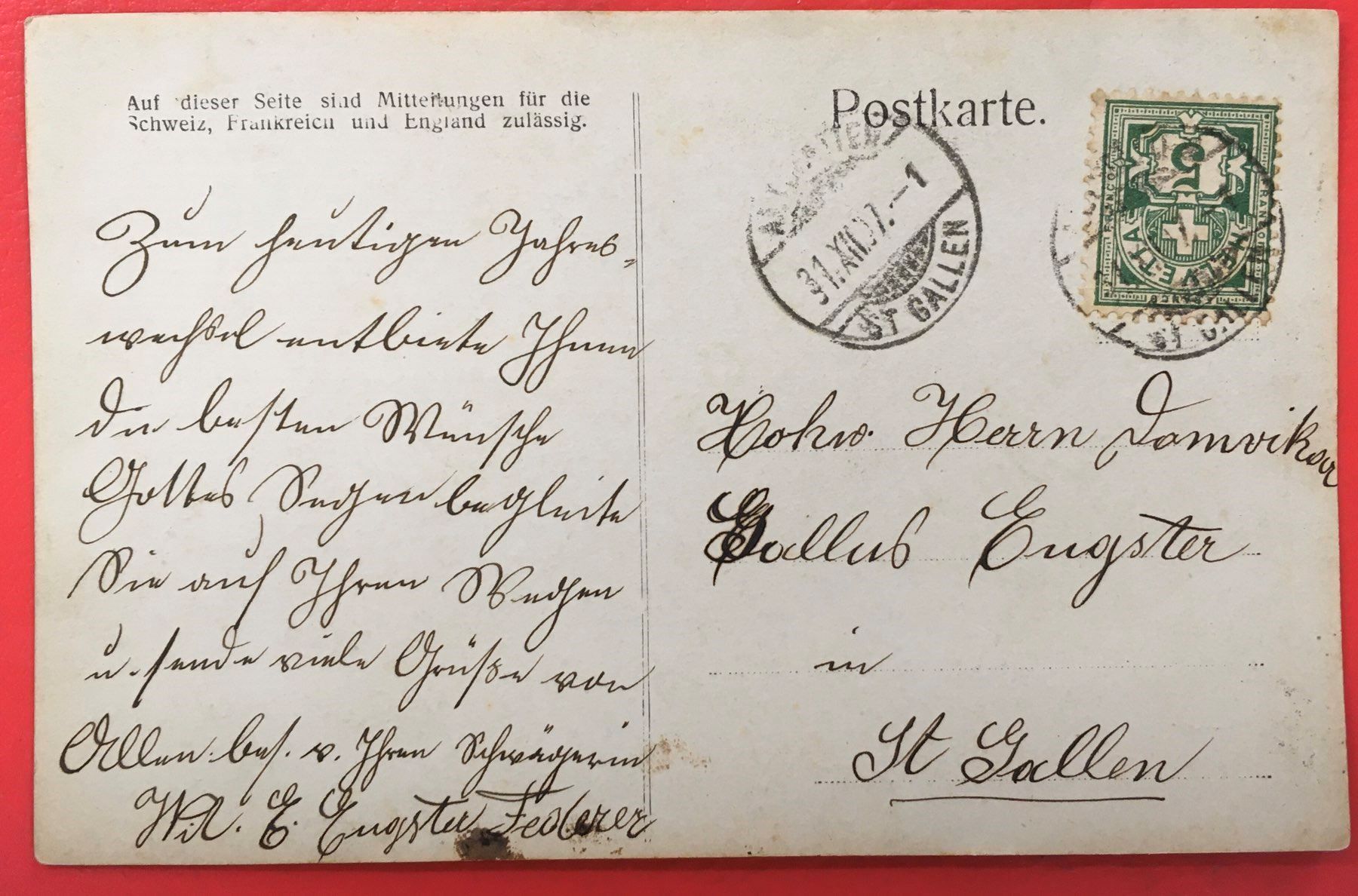 Ansichtskarten: Altstätten ? St.Gallen- Haus 1907 – Gebraucht aus Kreuzlingen von Rschweiz1 1