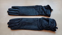 Handschuhe, lang, Leder, schwarz