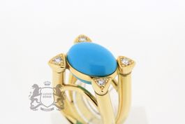 Cocktail Ring Türkis 4 Brillanten in 18K Gelbgold *S2086