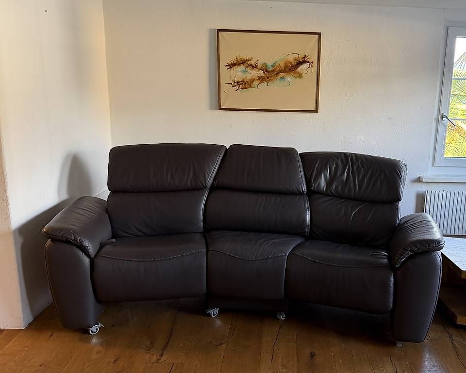 Sofas: Dunkles Sofa aus Echtleder mit verstellbaren Elementen – Gebraucht aus Wädenswil von nessannb