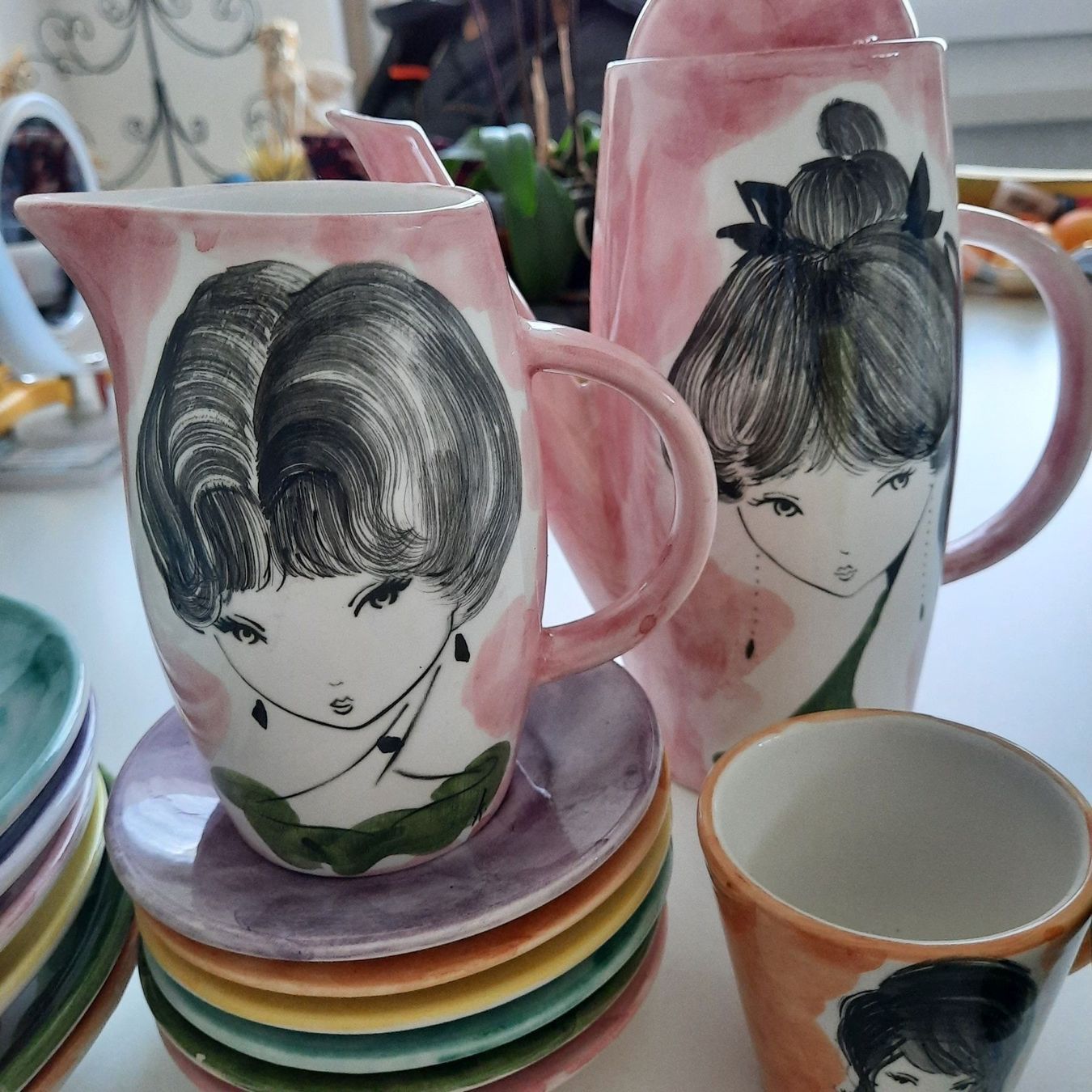 Set di piatti: 6 TLG. VINTAGE KAFFEESERVICE, HANDBEMALT – Usato da Hinwil venduto da Wuschi40 4