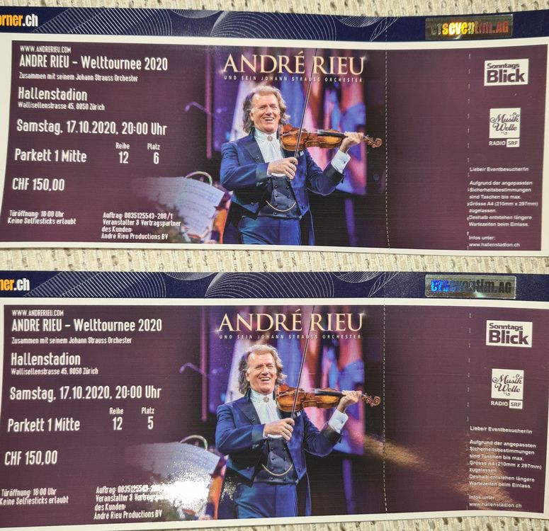 2 Tickets Andrè Rieu Zürich (Neu (gemäss Beschreibung)) in Dübendorf ...