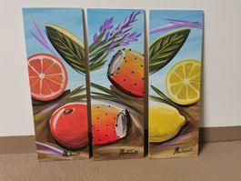 3er Set Wandbild Früchte Lavendel handgemalt 3x
