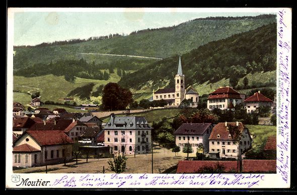 Cartes postales: AK Moutier, Teilansicht mit Bergen – D'occasion à Berlin par bartko-reher