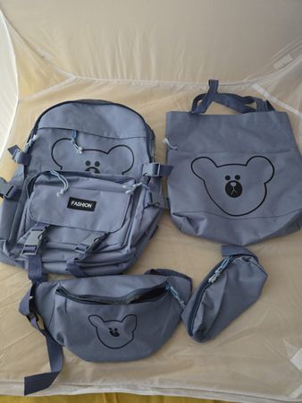4er Set Bär Rucksack Bauchtasche Tasche Mäppchen blau