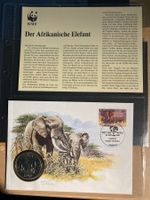 Uganda 1990 WWF afrikan. Elefant Münzbrief 100 Sh Tansania