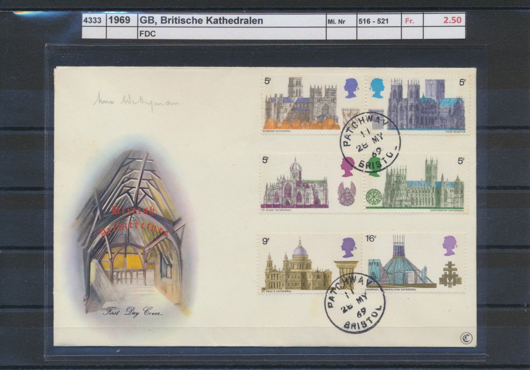 Tutti i francobolli: 1969 GB, "Britische Kathedralen", FDC – Usato da Winterthur venduto da Zupogeru