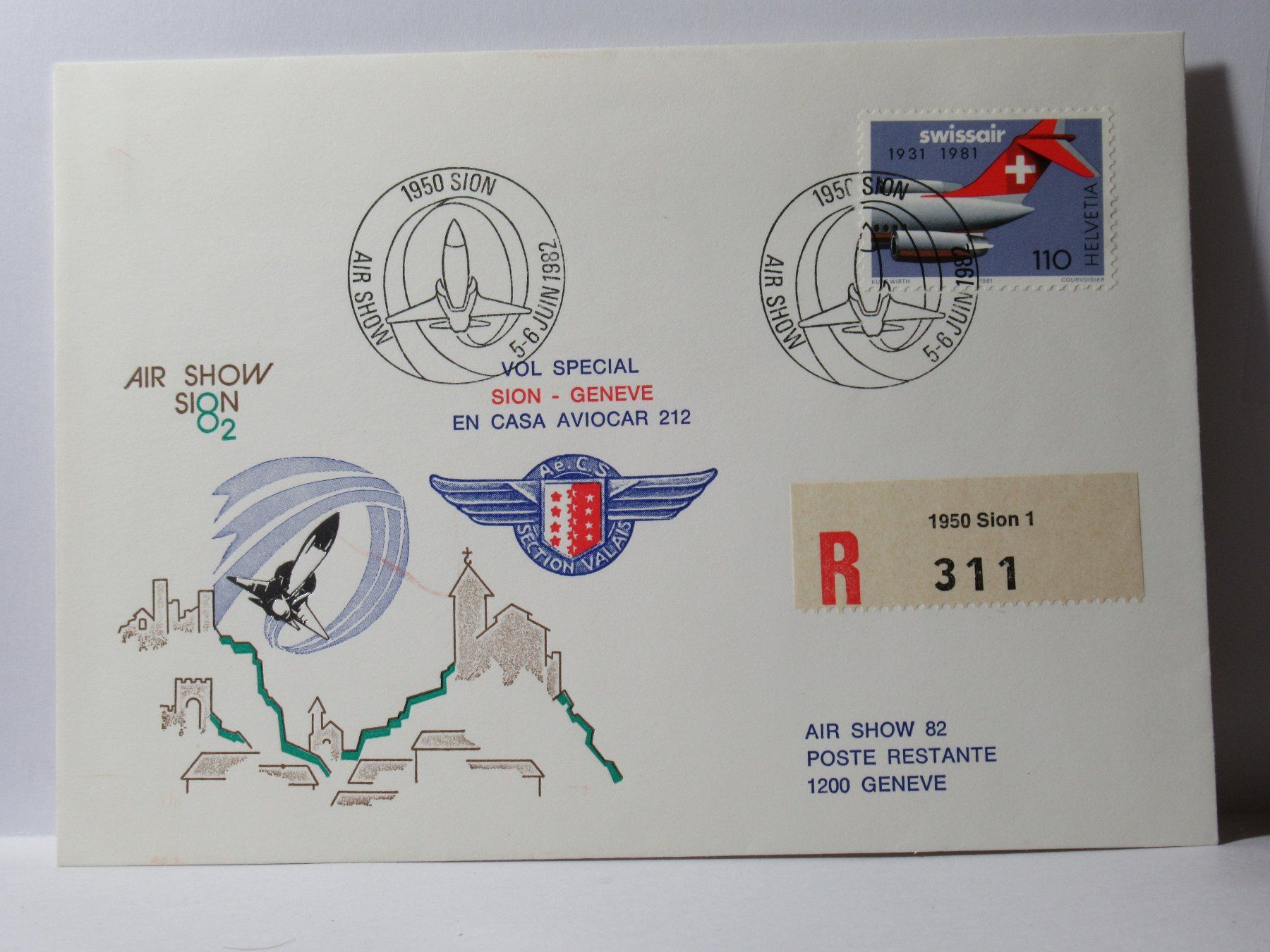 Tutti i francobolli: Brief , AIR  SHOW SION 1982 – Usato da Grenchen venduto da Bluemchen1900