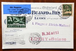 FLUGPOSTKARTE ZÜRICH - MAILAND, 1925