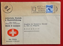 SCHWEIZ ZENTRALE HANDELSFÖRDERUNG ZÜRICH ZENSUR BELGIEN 1945
