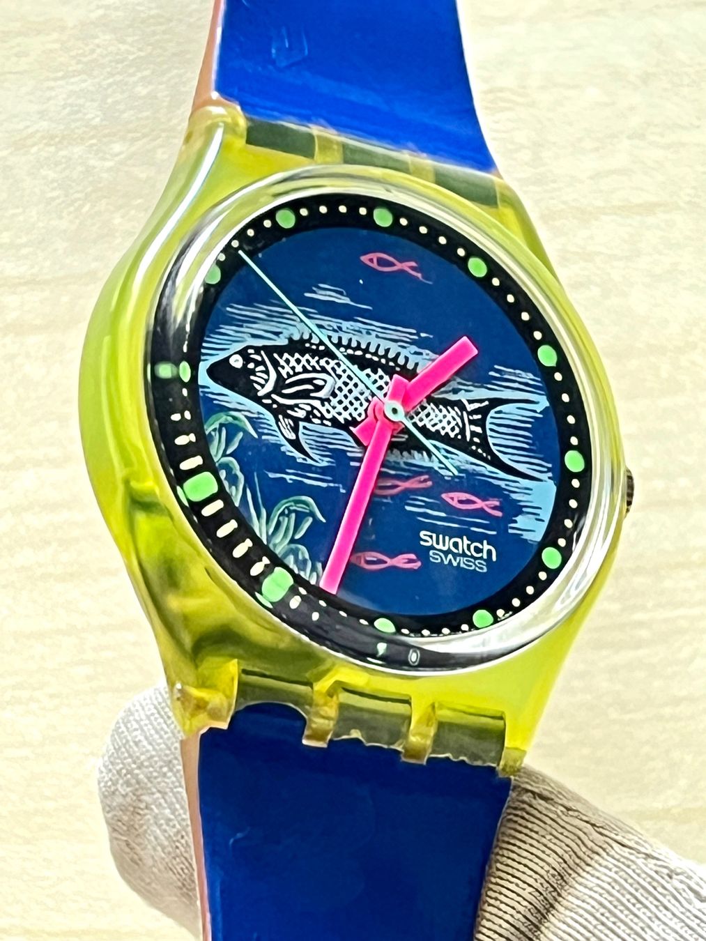 Swatch Orologi: Swatch Uhr Fisch Design blau – Usato da Grenchen venduto da chththl 7