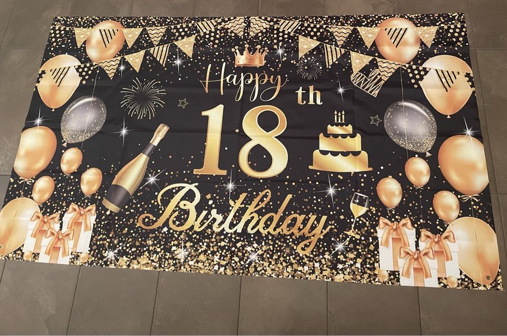 18. Geburtstag Deko-Set – Gold & Schwarz | Riesen 18 Ballon, Banner, Luftballons | Für Eine Luxuriose Erwachsenen-Party