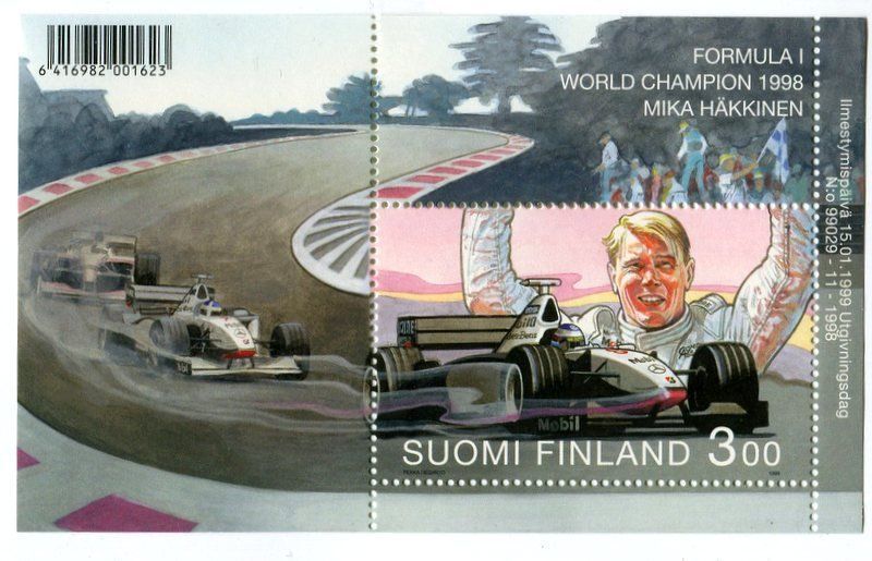 Tutti i francobolli: Block "Formel 1. Mika Häkkinen". Finnland – Nuovo e nell'imballaggio originale da Basel venduto da Butsch5