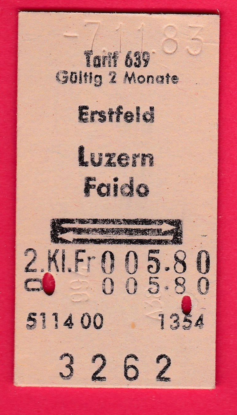 Billets: KARTON BILLETT, ERSTFELD - FAIDO, 2.KLASSE, RETOUR – D'occasion à Oberrieden par Gebirgsstelze