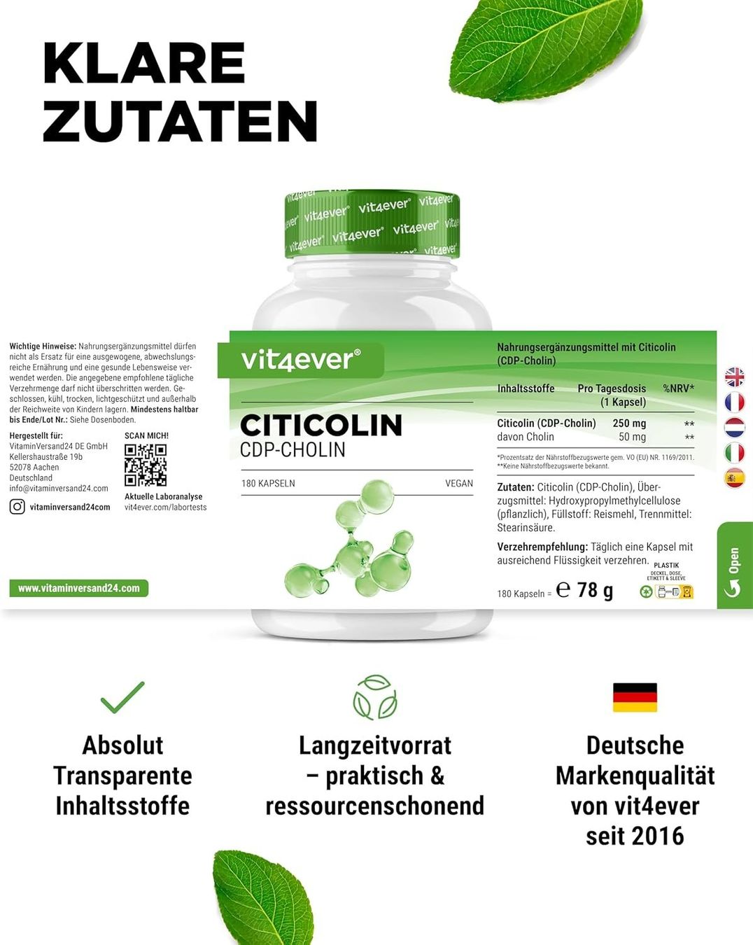 Cibi & Specialità: CDP Cholin 250mg 180 Kapseln vegan – Nuovo e nell'imballaggio originale da Suhr venduto da SchnapperCH 4