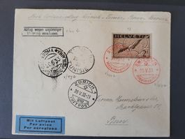 1933, Flugpostbeleg von Zürich via Tunis nach Bern 